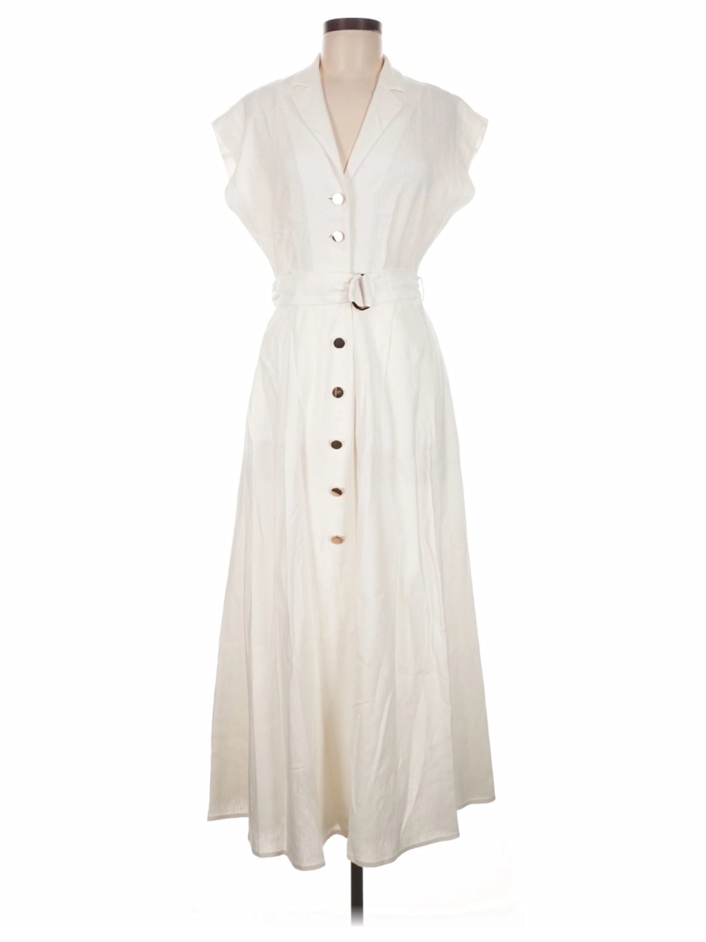 Zara White Button-Front Belted Poplin Maxi Dress